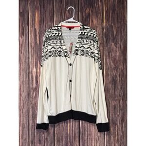 PRPGNDA Knit Cardigan Womens XXL Black White Tribal Print Cloud Dancer Sweater